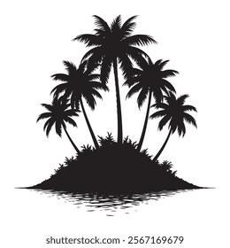 Tropical palm trees with leaves and black silhouettes isolated on a white background Vector