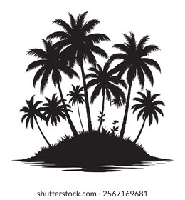 Tropical palm trees with leaves and black silhouettes isolated on a white background Vector