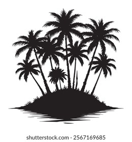 Tropical palm trees with leaves and black silhouettes isolated on a white background Vector