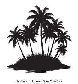 Tropical palm trees with leaves and black silhouettes isolated on a white background Vector