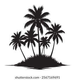 Tropical palm trees with leaves and black silhouettes isolated on a white background Vector