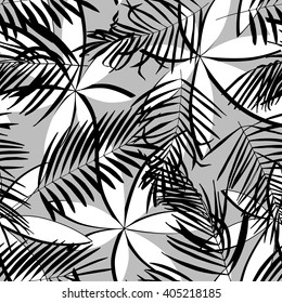Tropical palm trees and marijuana leafs. Abstract background seamless pattern. Half tone.