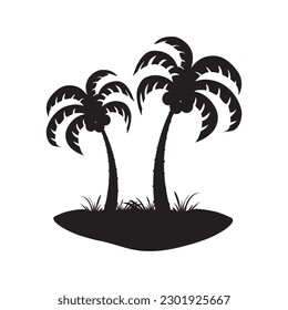 Tropical palm trees on the island vector illustration isolated on white background.