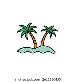 Tropical Palm Trees on Wave  Summer Beach Icon, Vector Illustration