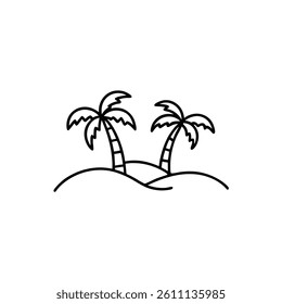 Tropical Palm Trees on Wave Summer Beach Icon, Vector Illustration