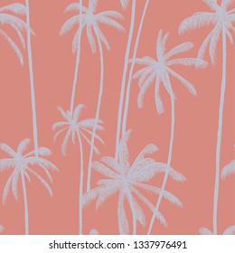 Tropical palm trees pattern. Hand drawn vector illustration. Good for swimwear, fabric or decoration