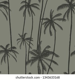 Tropical palm trees pattern. Hand drawn vector illustration. Good for swimwear, fabric or decoration