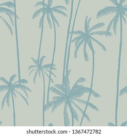 Tropical palm trees pattern. Hand drawn vector illustration. Good for swimwear, fabric or decoration