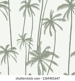 Tropical palm trees pattern. Hand drawn vector illustration. Good for swimwear, fabric or decoration