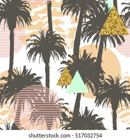 Tropical palm trees seamless background. Exotic pattern