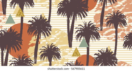 Tropical palm trees seamless background. Exotic pattern