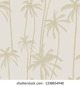 Tropical palm trees seamless pattern. Hand drawn vector illustration. Good for swimwear, fabric or decoration