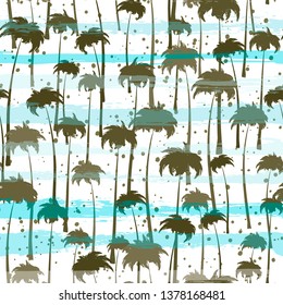 Tropical palm trees seamless pattern on grunge stripes background.
Vector illustration