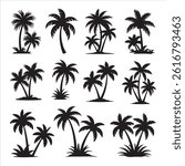 Tropical palm trees set silhouettes