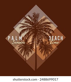 Tropical palm trees silhouette art on abstract background. Art for printing on t-shirts, decoration, etc.