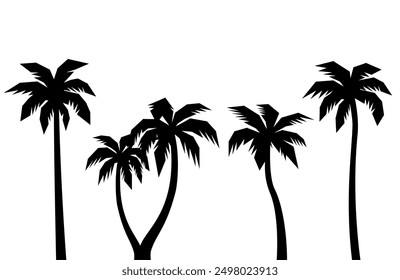 Tropical palm trees, silhouette illustrations. Vector drawings on a white background.