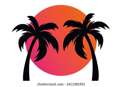 Tropical palm trees silhouette. Summer minimal background