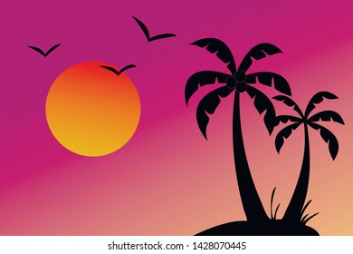 Tropical palm trees silhouette. Summer minimal background