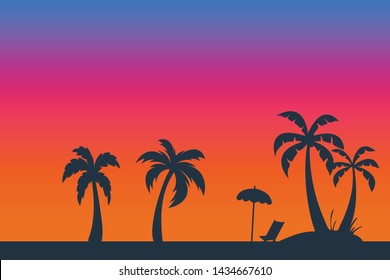 Tropical palm trees silhouette. Summer minimal background