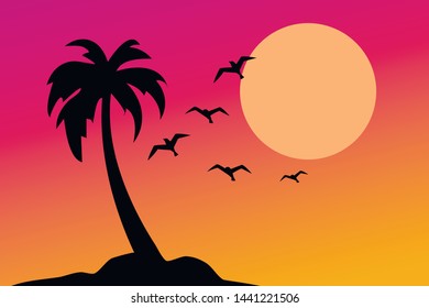Tropical palm trees silhouette. Summer minimal background