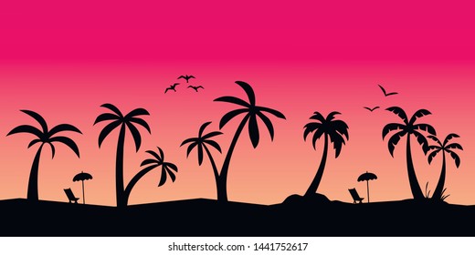 Silhouette Palm Tree On Beach Sun Stock Vector Royalty Free 1097076656 0649