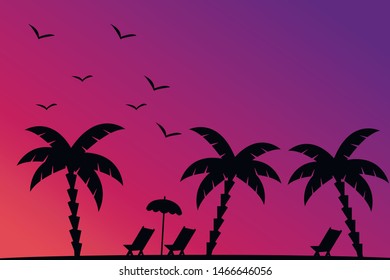 Tropical palm trees silhouette. Summer minimal background