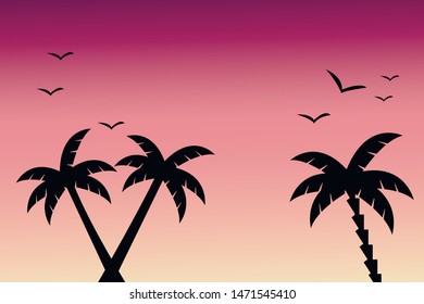 Tropical palm trees silhouette. Summer minimal background