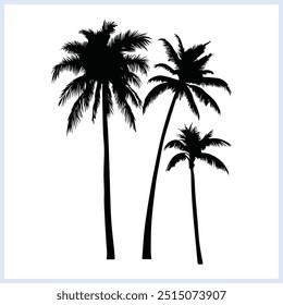 Tropical Palm Trees Silhouette, Vector set of tropical palm and tree, Tropical landscape vector illustration