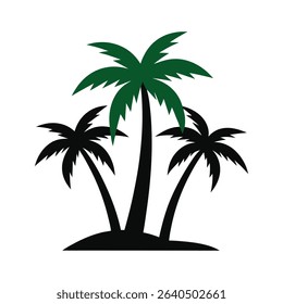 Tropical palm trees silhouette vector illustration with island shade and greenery