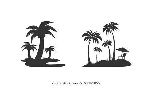 Tropical Palm Trees silhouettes collection .Vacation and travel concept. Vector isolated on white background 