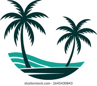 Tropical Palm Trees with Turquoise Waves Peaceful Vacation Destination Graphic
