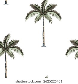 Tropical palm trees, white background. Vector seamless pattern. Floral illustration. Exotic plants. Summer beach design. Paradise nature