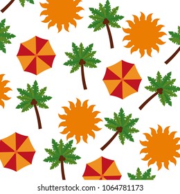 tropical palm with umbrella and sun pattern