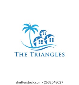 Tropical Palm Valley logo featuring palm trees, rolling hills, and a sun backdrop, perfect for resorts, travel agencies, and vacation brands symbolizing relaxation, nature, and tropical escape.
