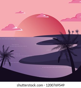 tropical palms beach sunset scene natural landscape
