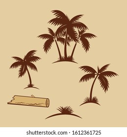 Tropical Palms - Monochrome Illustration with Silhouettes of Coconut Palms. Flat Palm Tree Icon for Travel Trip Symbol or Mobile Game Design