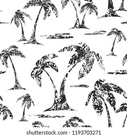 Tropical palms seamless pattern. Texture grunge style. Template design for t-shirts, textiles, wrapping paper in black, white. Vector template