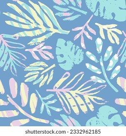 Tropical pant leaf seamless pattern. Summer hand drawn palm tree. Simple abstract organic shapes. Beach vacation background design, savannah print. Exotic monstera wallpaper textile print