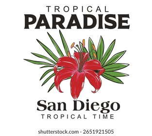 Tropical paradise artwork. Tropical flower t-shirt design.