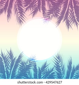 Tropical paradise background. Palm tree leaves on sunset. Abstract summer holidays illustration.