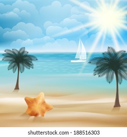 Tropical paradise beach with Starfish design template. EPS10