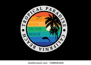 tropical paradise California beach color orange green and blue