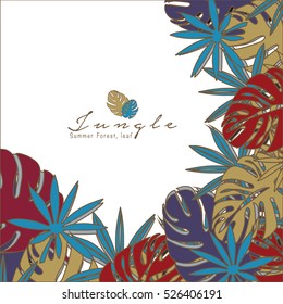 Tropical paradise card with stylized plants and leaves.Can be used for wallpaper, pattern fills, textile, web page background, surface textures, Image for advertising booklets, banners, flayers.