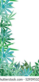 Tropical paradise card with stylized plants and leaves.Can be used for wallpaper, pattern fills, textile, web page background, surface textures, Image for advertising booklets, banners, flayers.
