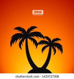 Tropical paradise island vector icon on orange background
