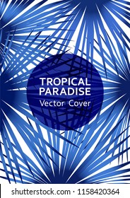 Tropical paradise leaf vector cover. Cool floral A4 page design. Exotic tropic plant leaf vector. Summer banner design. Tropical forest plant foliage, round frame and title place
