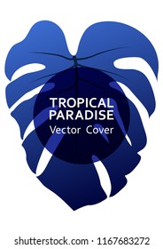 Tropical paradise leaf vector cover layout. Cool floral A4 design. Exotic tropic plant leaf vector. Summer banner template. Tropical forest plant foliage, round frame and title place