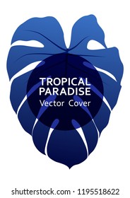 Tropical paradise leaf vector cover layout. Stylish floral A4 design. Exotic tropic plant leaf vector. Summer banner design. Tropical forest plant foliage, circle frame and title place