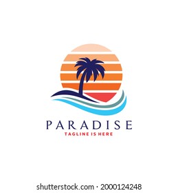 Tropical Paradise Logo Template Design Vector Illustration