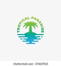 Tropical paradise logo template design. Vector illustration.